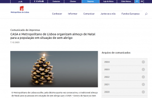 CASA e Metropolitano de Lisboa organizam almoço de Natal para a população em situação de sem abrigo